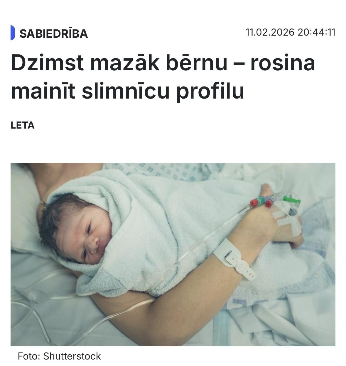 Delfu virsraksts: Dzimst mazāk bērnu – rosina mainīt slimnīcu profilu