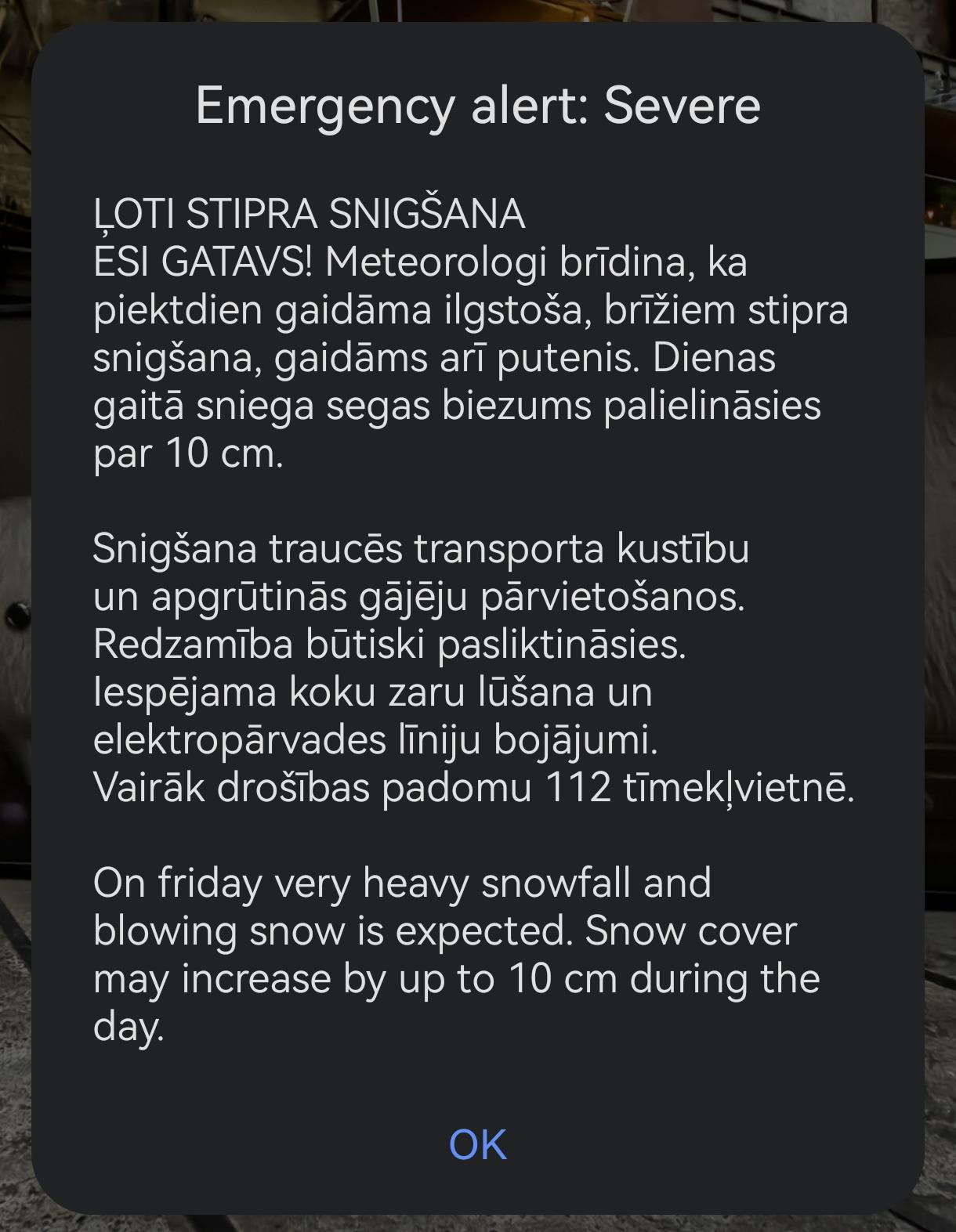 Severe alert about 10cm of fresh snow.
