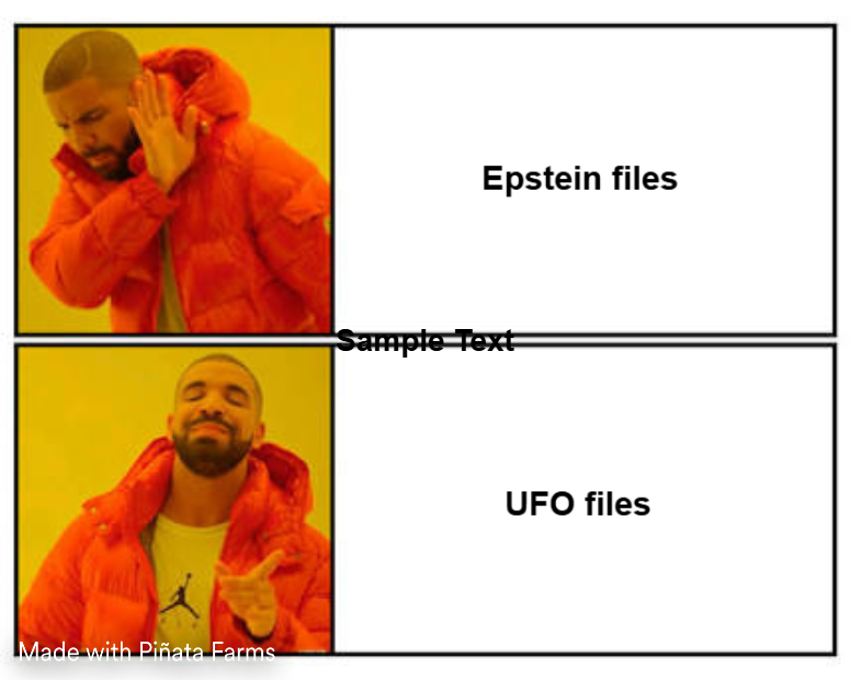 No / Yes meme - a man in red jacket. No to Epstein files, Yes to UFO files